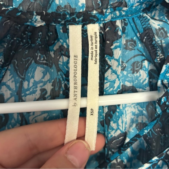 Floral Print Ruffle Neck Long Sleeve Blouse Top Anthropologie XS - Picture 4 of 7